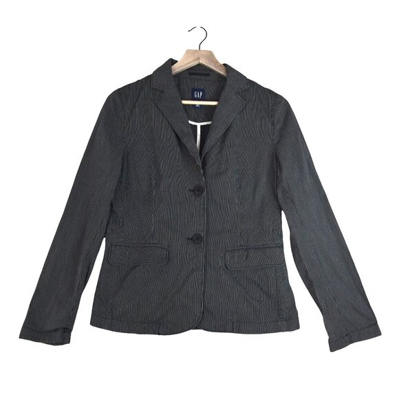 GAP Y2K 2004 Fitted Blazer Black Pinstripe Classic Look Twee Preppy Normcore 6 - Picture 1 of 9
